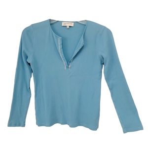 Jones New York Sport women's long sleeve ribbed v-neck top size Large blue